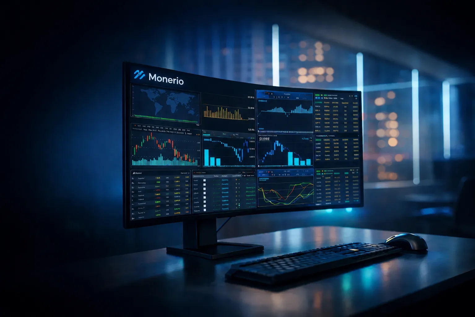 Monerio trading dashboard with live charts and profit overview