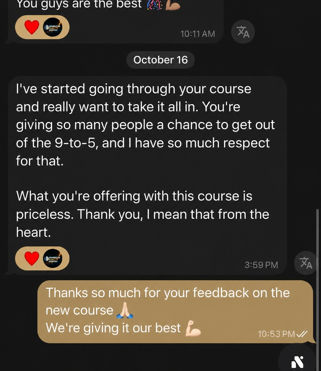 Community feedback on the course